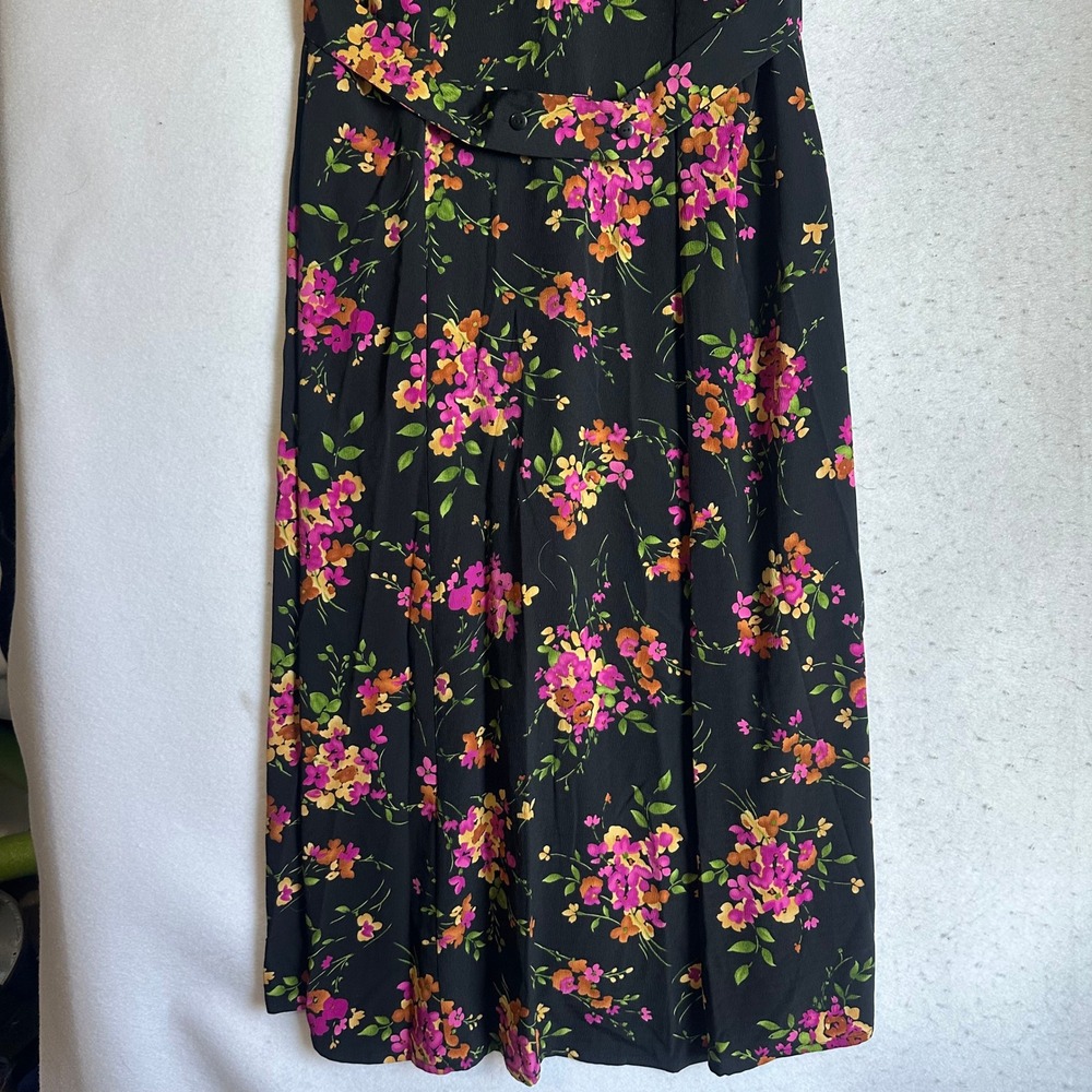 Vintage Inseparables Floral Midi Skirt Made in USA Elastic Waist Burgundy Sz 14